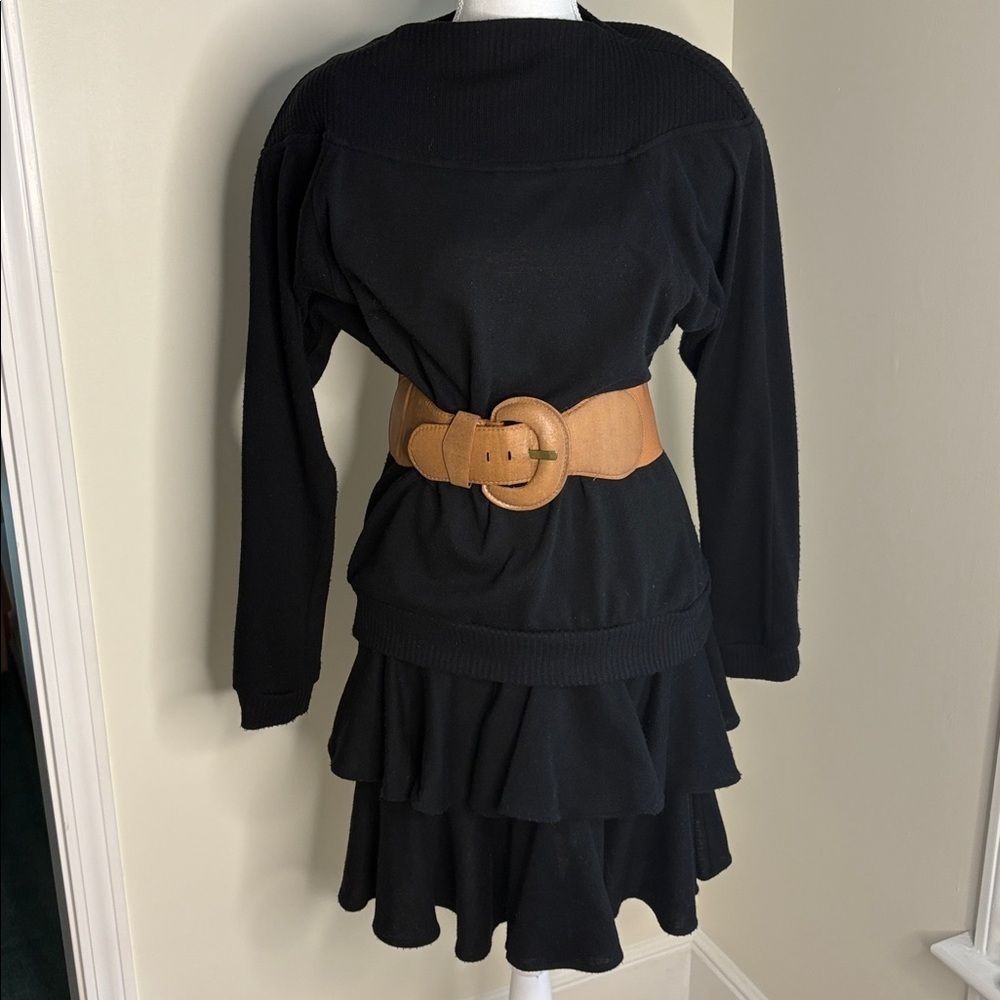 Vintage Dress Code Brand Two Piece Black Sweater Top with Ruffle Skirt. 9/10